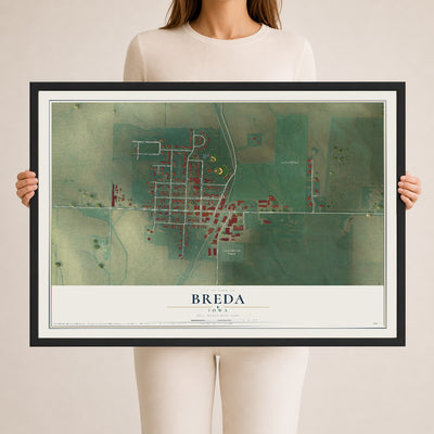 Map of Breda, Iowa, 24 x 36 inch print in a black wood frame
