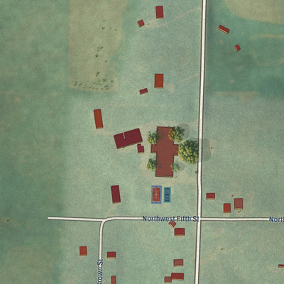 Second close-up of the map of Bridgewater, Iowa print showing more streets and buildings