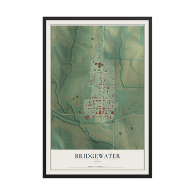 Map of Bridgewater, Iowa, 12 x 18 inch print in a black wood frame