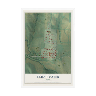 Map of Bridgewater, Iowa, 12 x 18 inch print in a white wood frame