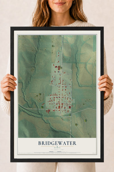 Map of Bridgewater, Iowa, 18 x 24 inch print in a black wood frame