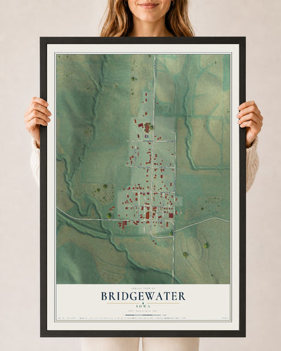 Map of Bridgewater, Iowa, 24 x 36 inch print in a black wood frame