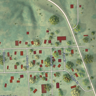 Second close-up of the map of Brighton, Iowa print showing more streets and buildings