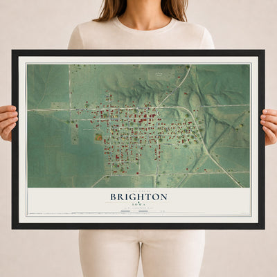 Map of Brighton, Iowa, 18 x 24 inch print in a black wood frame