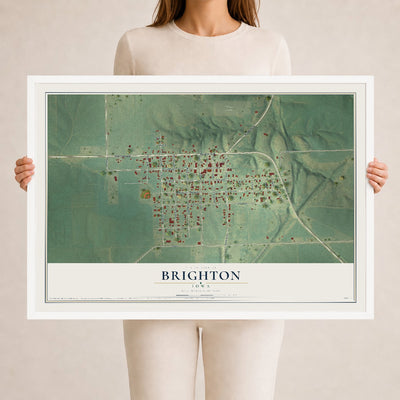 Map of Brighton, Iowa, 24 x 36 inch print in a white wood frame