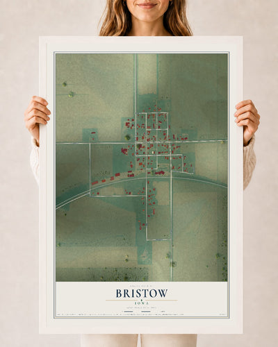 Map of Bristow, Iowa, 24 x 36 inch print in a white wood frame