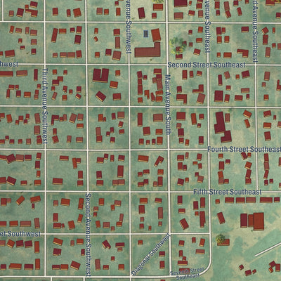 Close-up of the map of Britt, Iowa print showing street and building detail