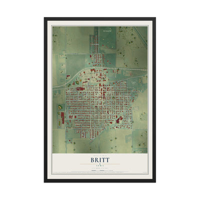 Map of Britt, Iowa, 12 x 18 inch print in a black wood frame