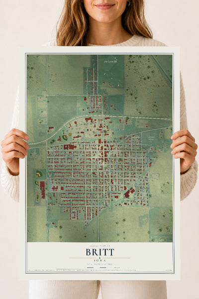 Map of Britt, Iowa, 18 x 24 inch unframed archival matte print