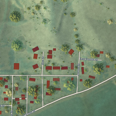 Second close-up of the map of Bronson, Iowa print showing more streets and buildings