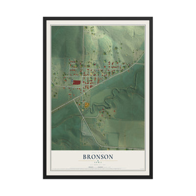 Map of Bronson, Iowa, 12 x 18 inch print in a black wood frame