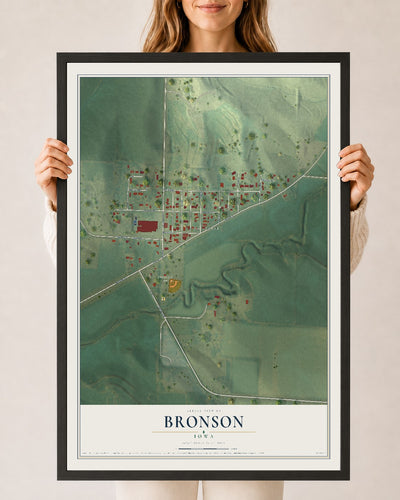 Map of Bronson, Iowa, 24 x 36 inch print in a black wood frame