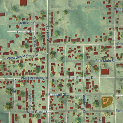 Close-up of the map of Brooklyn, Iowa print showing street and building detail