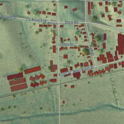 Second close-up of the map of Brooklyn, Iowa print showing more streets and buildings