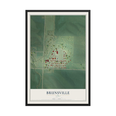 Map of Brunsville, Iowa, 12 x 18 inch print in a black wood frame
