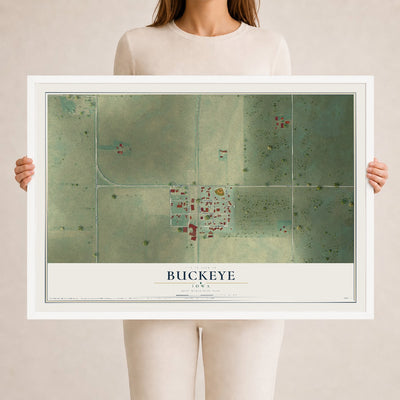 Map of Buckeye, Iowa, 24 x 36 inch print in a white wood frame