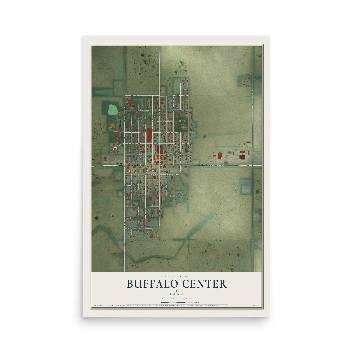 Map of Buffalo Center, Iowa, 12 x 18 inch unframed archival matte print
