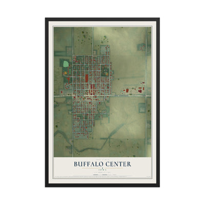 Map of Buffalo Center, Iowa, 12 x 18 inch print in a black wood frame