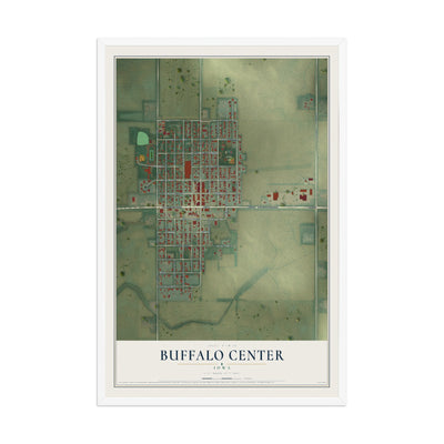 Map of Buffalo Center, Iowa, 12 x 18 inch print in a white wood frame