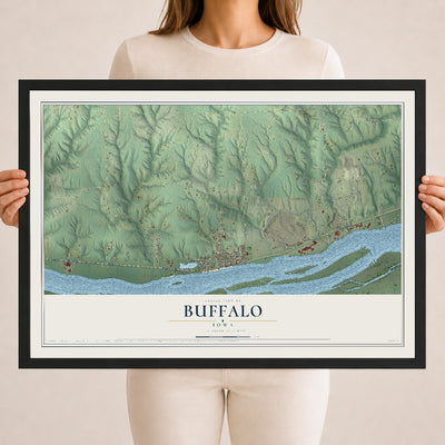 Map of Buffalo, Iowa, 18 x 24 inch print in a black wood frame