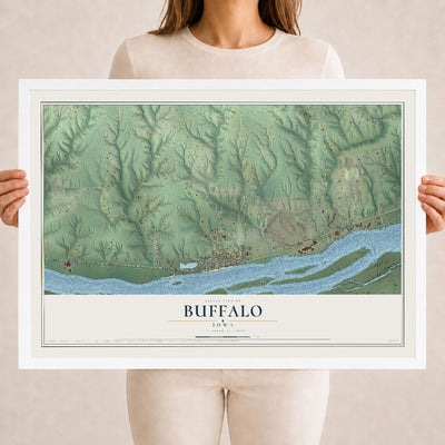 Map of Buffalo, Iowa, 18 x 24 inch print in a white wood frame