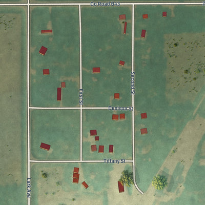 Close-up of the map of Burchinal, Iowa print showing street and building detail