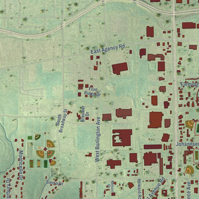 Second close-up of the map of Burlington, Iowa print showing more streets and buildings