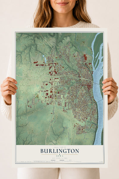 Map of Burlington, Iowa, 18 x 24 inch unframed archival matte print