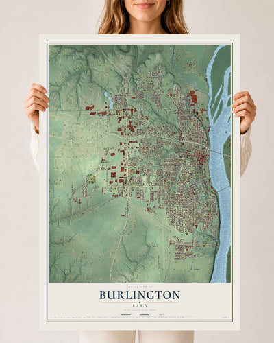Map of Burlington, Iowa, 24 x 36 inch unframed archival matte print