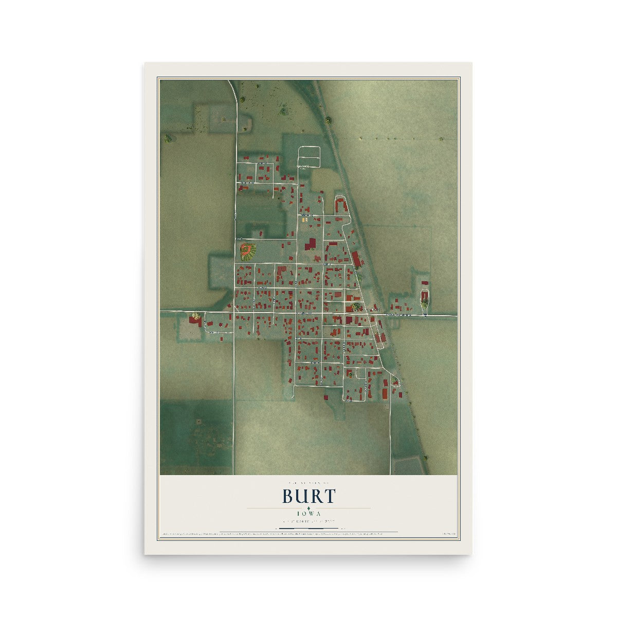 Map of Burt, Iowa, 12 x 18 inch unframed archival matte print