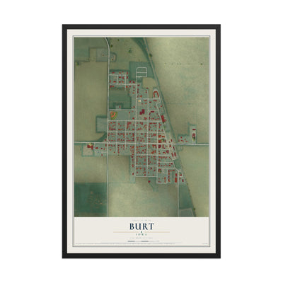 Map of Burt, Iowa, 12 x 18 inch print in a black wood frame