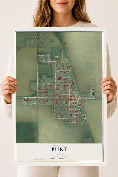 Map of Burt, Iowa, 18 x 24 inch unframed archival matte print