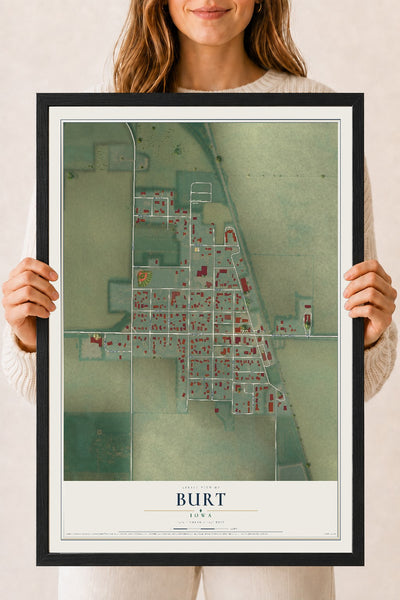 Map of Burt, Iowa, 18 x 24 inch print in a black wood frame