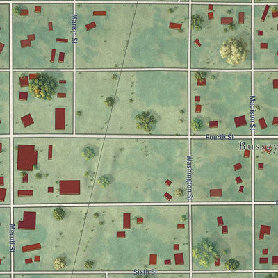 Close-up of the map of Bussey, Iowa print showing street and building detail