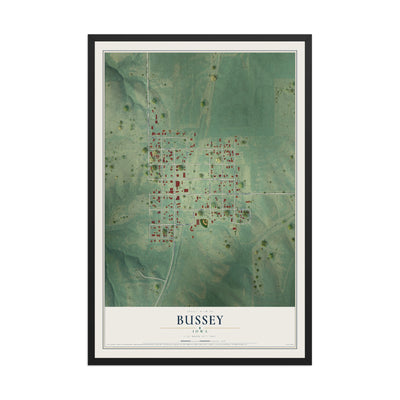 Map of Bussey, Iowa, 12 x 18 inch print in a black wood frame