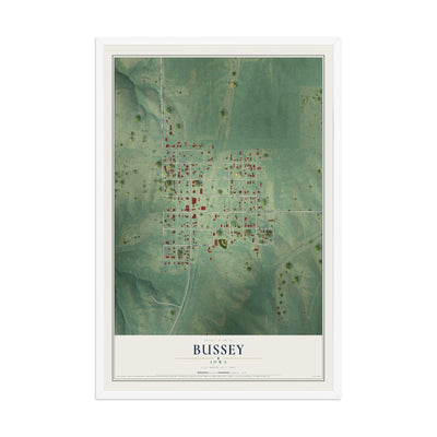 Map of Bussey, Iowa, 12 x 18 inch print in a white wood frame