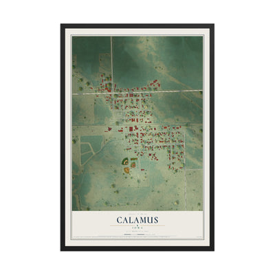 Map of Calamus, Iowa, 12 x 18 inch print in a black wood frame