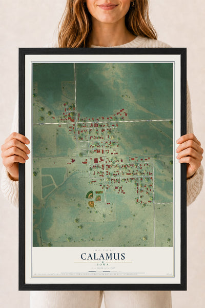 Map of Calamus, Iowa, 18 x 24 inch print in a black wood frame
