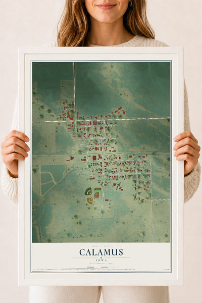 Map of Calamus, Iowa, 18 x 24 inch print in a white wood frame