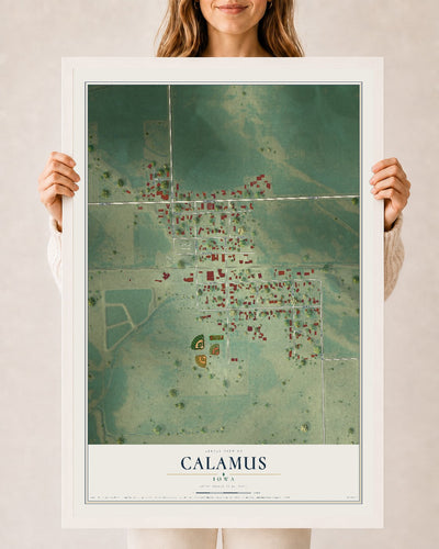 Map of Calamus, Iowa, 24 x 36 inch print in a white wood frame