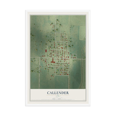 Map of Callender, Iowa, 12 x 18 inch print in a white wood frame