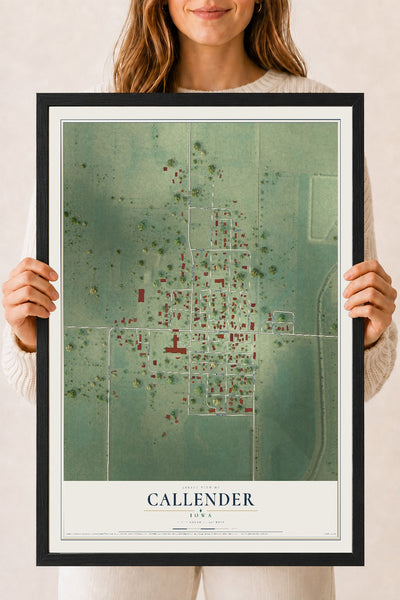 Map of Callender, Iowa, 18 x 24 inch print in a black wood frame