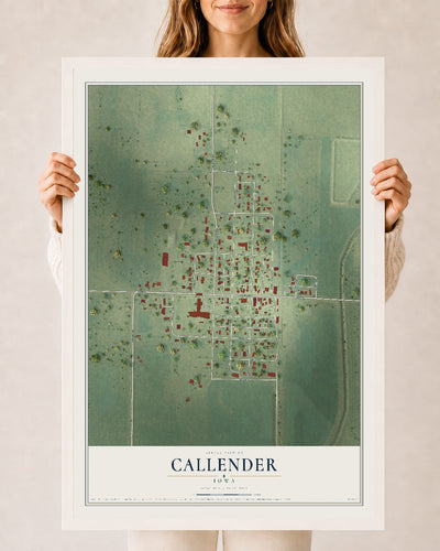 Map of Callender, Iowa, 24 x 36 inch print in a white wood frame