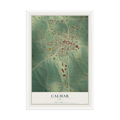 Map of Calmar, Iowa, 12 x 18 inch print in a white wood frame