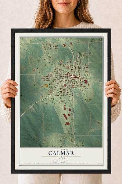 Map of Calmar, Iowa, 18 x 24 inch print in a black wood frame