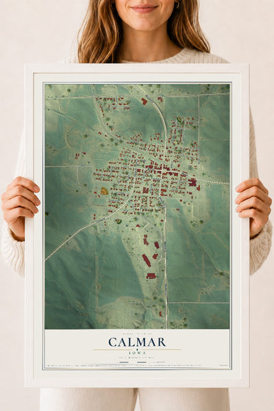 Map of Calmar, Iowa, 18 x 24 inch print in a white wood frame