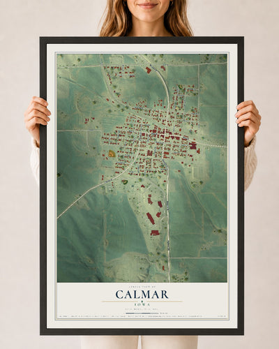 Map of Calmar, Iowa, 24 x 36 inch print in a black wood frame