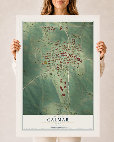 Map of Calmar, Iowa, 24 x 36 inch print in a white wood frame