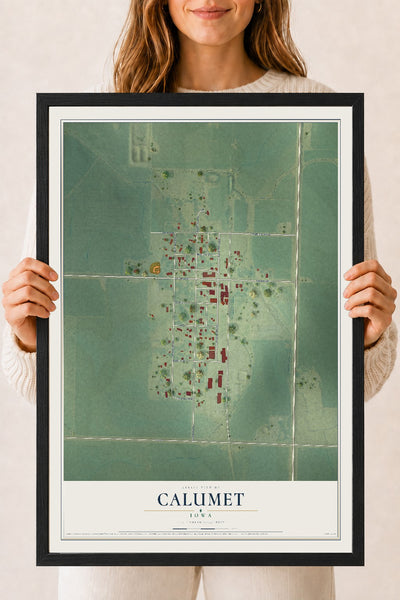 Map of Calumet, Iowa, 18 x 24 inch print in a black wood frame