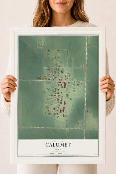 Map of Calumet, Iowa, 18 x 24 inch print in a white wood frame
